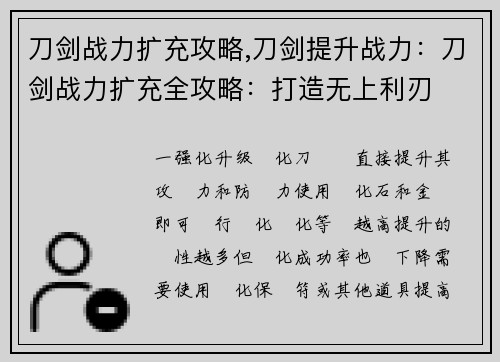 刀剑战力扩充攻略,刀剑提升战力：刀剑战力扩充全攻略：打造无上利刃